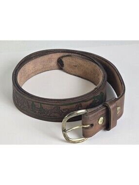 Vintage Tooled Leather Western Belt Size 38" Large Horses Cactus Painted SW